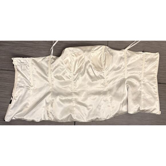 White House Black Market Silk Bustier Top Black/Ivory Strapless Floral Size 6 - Picture 3 of 5